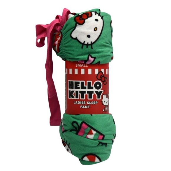Hello Kitty Ladies Sleep Pants Small Green Christmas Print Womens Pajama - Picture 2 of 6
